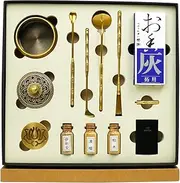 11 Pcs Set Incense Powder Burner Kit DIY Backflow Tower Incense Cone Molds, Agarwood Incense Burner Kit, Chinese Incense Burner Kit with Powder, Brass Incense Making Kit (Brass Ruyi GAI Cover)