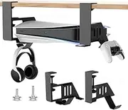 Niciksty PS5 Under-Table Mount, Metal PS5 Under Desk Mount for PS5 Slim Digital & Disc, PS5 Under Table Bracket with Clamp Mount, Screw, No Drilling, Black, Black, underm