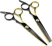 Hair Cutting, 6 Inch Professional Steel Scissor Black Gold Haircut Thinning Barber Cutting Shears Hairdressing Set