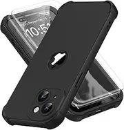 Compatible with iPhone 15 Plus Case with [2 x Tempered Glass Screen Protector] 360°Full Body Shockproof Case Ultra Thin Hard PC Silicone Case Cover for iPhone 15 Plus 6.7'' -Black