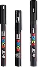 Posca - Ultra Fine to Fine Paint Marker Pens Set - PC-1MR, PC-1M, PC-3M - Black Ink - Pack of 3