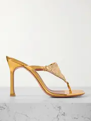 [Amina Muaddi] Amina Muaddi - Cameron Crystal-embellished Chainmail And Metallic Leather Mules - Gold - IT35 IT 35 Gold