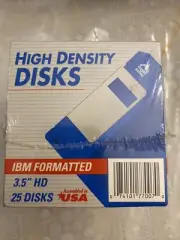 High Density 3.5” HD Diskettes 1.44MB IBM PC Formatted Box of 25 Floppy Disks