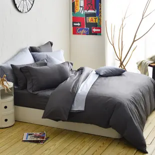 Cozy inn 簡單純色-鐵灰 雙人四件組 200織精梳棉薄被套床包組