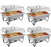 ALSTON 9L Chafing Dish Buffet Catering Food Warmer Pan Multifunctional Stainless Steel Dinner Plate Tray Set Buffet Server for Parties (4PCS 3Tray)