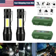 2Pcs Tactical LED Flashlight USB Rechargeable 3Modes Light Zoomable Lamp Torch