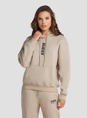 GUESS Women's Eco Gold Beige Alisha Active Hooded Jumper Size: Large, Polyester