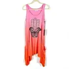 Lauren Moshi Serafina Butterfly Hamsa Tank Dress Pink Ombre Pockets Sz XS