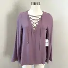 NEW Sadie & Sage Womens Small Mauve Bell Sleeve Lace Up Peasant Top Boho Shirt