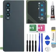 Replacement Repair Battery Back Glass Cover Back Housing Door Rear Panel for Samsung Galaxy Z Fold 4 / Fold4 SM-F936, with Frame Tape and Tools (with Camera Lens) (Blue)