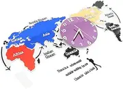 HAWILLOSCH World Map Wall Clock Office Art Silent Map Decor Battery- Decorative Clock