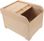 EXHUMKY Rolling Lid Wooden Rice Storage Bin Airtight Food Container for Kitchen Organization Capacity Practical for Rice Beans and Grains