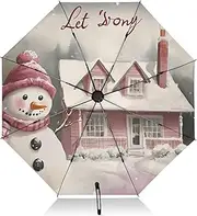 [PDZRMY] UV Protection Travel Umbrella Christmas Snowman Cute Compact for Rain and Sun - Auto Open and Close UPF 50+ Windproof Portable 46” Sun Umbrella for Women and Men