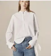 Rag & Bone Dylan Tie Sleeve Striped Blouse Women Size M Blue White Poplin Shirt