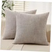 Burlap Linen Throw Pillow Covers 18x18 Inch Khaki Decorative Pillow Covers