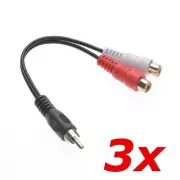 3 PACK - RCA Male Plug to Dual Female Stereo Jacks Y Splitter Cable Adapter 6"