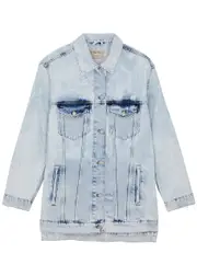 Free People Destroyed Long & Lean Denim Jacket - Light Blue - XL XL