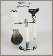 Handmade Classy Ivory Shaving Set Razor Fast Free Shipping SEE VIDEO 364
