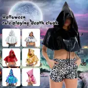 Halloween Costume Short Hooded Cloak Vampire Cape Shiny Gothic Fancy Dress