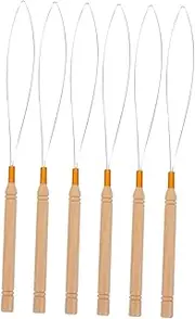 BESPORTBLE 6pcs Hair Extensions Loop Tool Kit with Wooden Handle - Stainless Steel Needle Threader for Easy Hair Braiding - Beading and Tinsel Styling