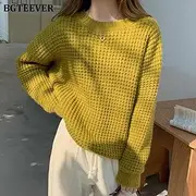[NC] B G T E V E R Loose-Fitting Women's Knitted Pullover o-Neck Long Sleeve Leisure Warm Solid Women's Sweater
