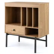 CostwayLarge Record Player Stand with Open Compartments for Music Room-Natural