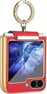 Case for Samsung Galaxy Z Flip6, Lightweight and Shockproof with Ring Holder Luxury Leather Flip6 Case, Built-in Screen Protector (Red,for Galaxy Z Flip6)