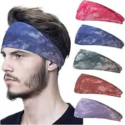 [Bubuxy] 5 Pack Sport Headbands, Non-Slip Thick Headbands, Stylish Sports Hair Bands for Daily Workout Yoga Running Sports