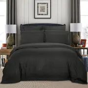 Super Soft Super King Size Bed Striped Quilt/Doona/Duvet Cover Set - Charcoal Grey