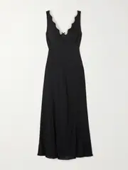 [RIXO] RIXO - Sandrine Lace-trimmed Voile Midi Dress - Black - UK 20 UK 20 Black