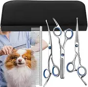 Professional Dog Grooming Scissors Set - Pet Cutting Shears,Professional 5-in-1 Dog Hair Cutting Scissors Set with Round Tip, Pet Grooming Shears for Dogs