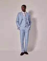 Hawes & Curtis Light Blue Herringbone Linen 3 Piece Italian Tailored Suit | 1913 Collection Size: One Size