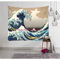 在飛比找Yahoo!奇摩拍賣優惠-新品。神奈川沖浪里日式浮世繪海浪掛布墻面背景裝飾畫布掛毯沙灘