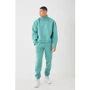 Mens Green Man Oversized Boxy Quarter Zip Bonded Scuba Tracksuit