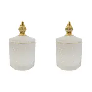 2x LVD Glass Cruz Trinket Box Storage Home Tabletop Decor Round 10cm White