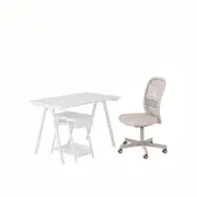 TROTTEN / FLINTAN desk and storage combination, and swivel chair white/beige