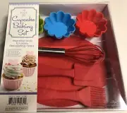 10 Pc SILICONE CUPCAKE BAKING SET MOLDS WHISK SPATULA BRUSH HOT PAD