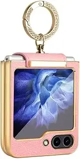 Leather Ring Phone Case for Samsung Galaxy Z Flip5 Flip4 Flip3 Flip 5 4 3 Folding Hinge Protection Holder Cover,Pink,for Galaxy Z Flip5