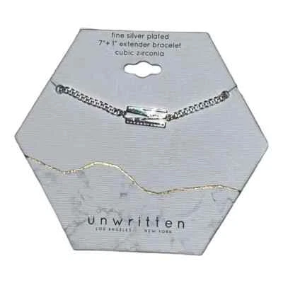 Unwritten Cubic Zirconia Initial Link Bracelet Silver Plated "M" NWT