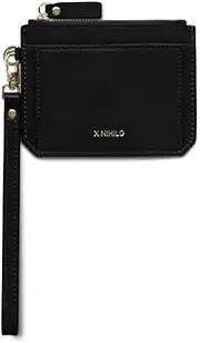 [X NIHILO] Charlie Unisex Genuine Leather Coin Purse - Trendy Wallet with Card Slots, Gold Hardware and Removable Wrist Wrap, Timeless for Work, Travel & Everyday - One Size Black