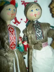 TWO (2) Large antique Russian wood whisk broom dolls unusual kitchen decoration