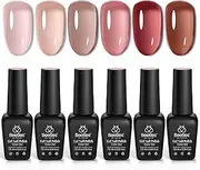 Beetles Jelly Gel Nail Polish Set, 6 Colors Nude Sheer Natural Pink Red Brown Gel Nail Polish Kit for DIY Nail Art Salon Home Gift