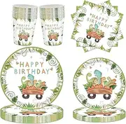Dinosaur Birthday Party Supplies and Baby Shower Decorations - Tableware Set With Plates, Napkins, Cups for Dino Happy Birthday Theme - Serves 16