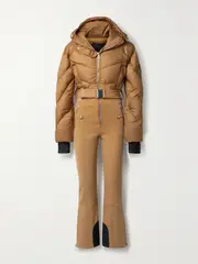 [Cordova] Cordova - Ajax Belted Hooded Quilted Down Ski Suit - Camel - large large Brown