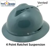MSA Advance Full Brim Vented Hard hat with 4 pt Ratchet Suspension - Gray