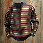 Men's Sweater Pullover Sweater Jumper Striped Sweater Xmas Sweater Ribbed Chunky Knit Classic Rainbow Crew Neck Christmas Knitwear Christmas Home Clothing Appa