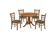 Divano Linaria 5pc Dining Set 106cm Round Pedestral Table 4 Fabric Seat Chair - Walnut