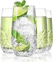 SHOSHIN Hand Cut Highball Glasses Crystal (Set of 4, 17Oz) - Elegant Water Juice Drinking Glasses, Everyday Beverage Glasses, Large Collins Glasses Perfect for Restaurant, Kitchen, Bar
