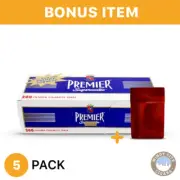 Premier Full Flavor King Size Tobacco Cigarette Tube Navy - 5 Pack Box with Case