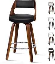 [ALFORDSON] Bar Stools 2X Swivel Kitchen Stool 65cm Seat Height Wooden Counter Stool with Footrest and Adjustable Leg Levelers Leather Leather Dining Chairs for Home Bar Dining Room (Eden Black)